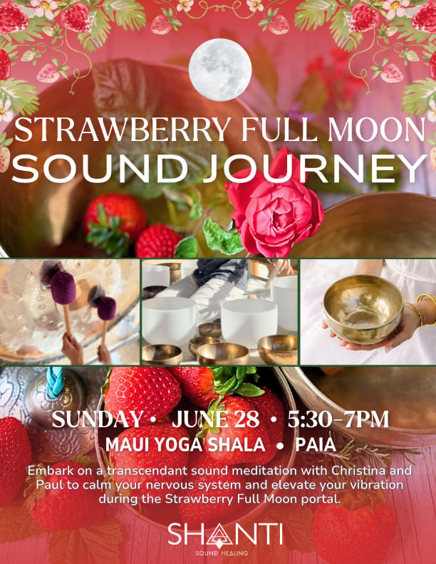 strawberry full moon new moon sound bath sound healing crystal bowls meditation spiritual solstice summer event live music